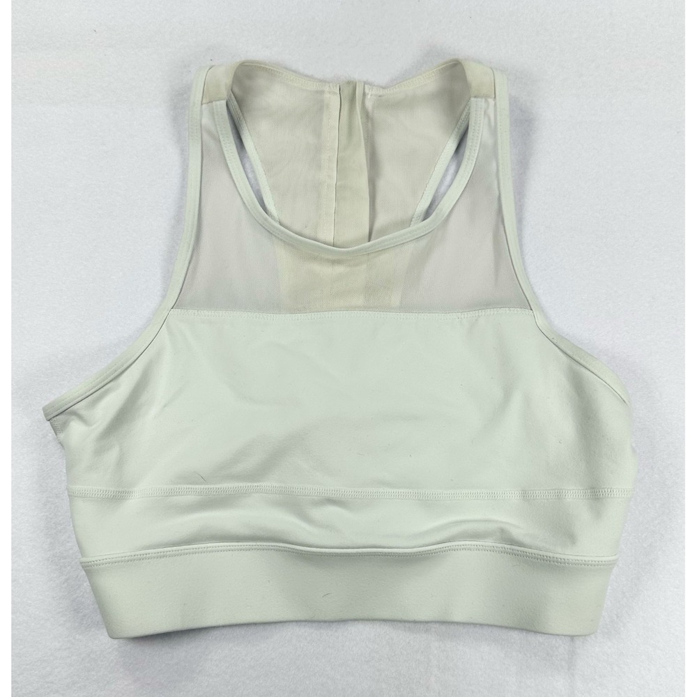 Zyia Active White Mesh High Neck Racerback Sports Bra with Back Zipper